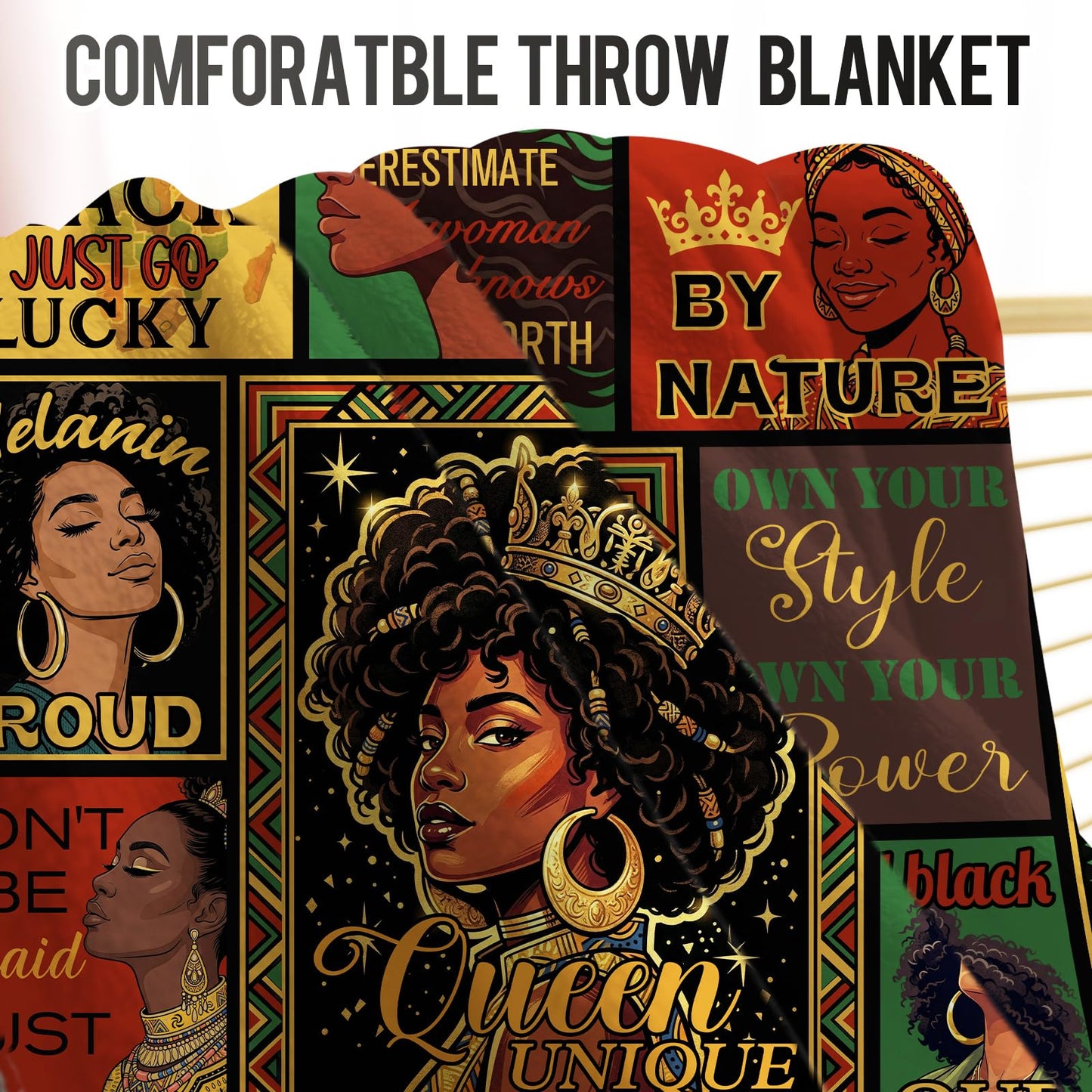 Levens Empowering Collage African American Black WomanFlannel Throw Blanket 50x60 | Soft Lightweight Cozy Decorative Blanket for Women Gift, Living Room, Couch, Dorm, Office, Car, Camping, Nap