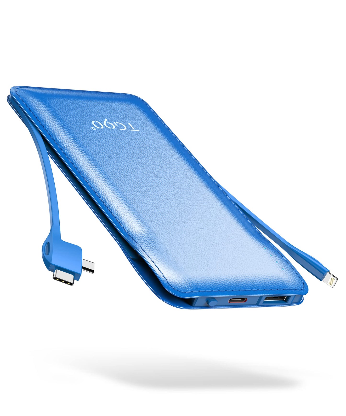TG90° Portable Charger 10000mah Cell Phone Battery Backup, Ultra Slim Power Bank with Built in Lightning and USB-C Cable, Portable Phone Charger Battery Packs Compatible with iPhone Android Phones