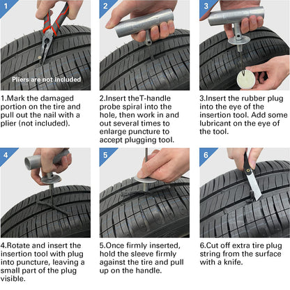 CKAuto Universal Tire Repair Kit, Heavy Duty Car Emergency Tool Kit for Flat Tire Puncture Repair, 36 Pcs Value Pack, Tire Plug Kit fit for Autos, Cars, Motorcycles, Trucks, RVs, etc.