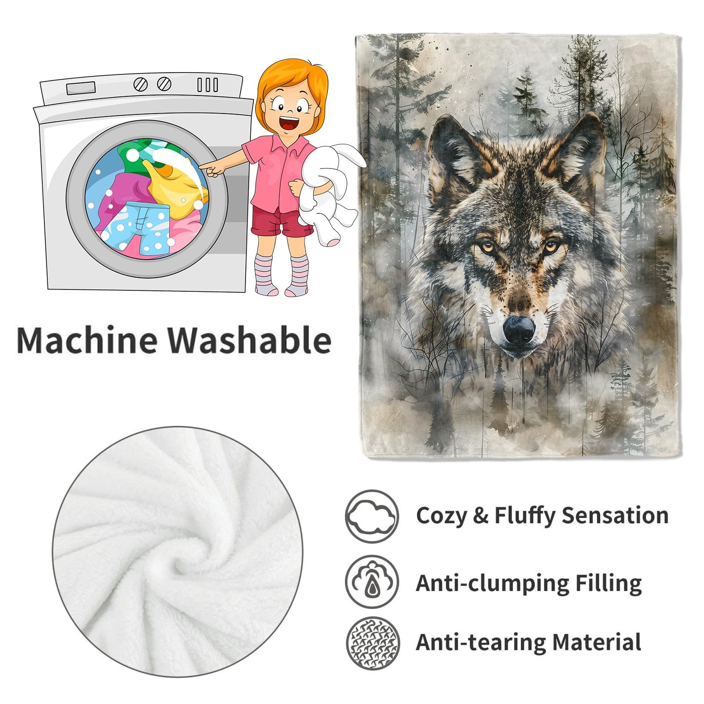 VODRM Cool Wolf Blanket Majestic Forest Throw Blankets,Birthday Gifts for Kids Men Women & Wildlife Lovers,Lightweight Soft Fleece Cozy for Sofa Couch Bed Room Rustic Decor 50x60in
