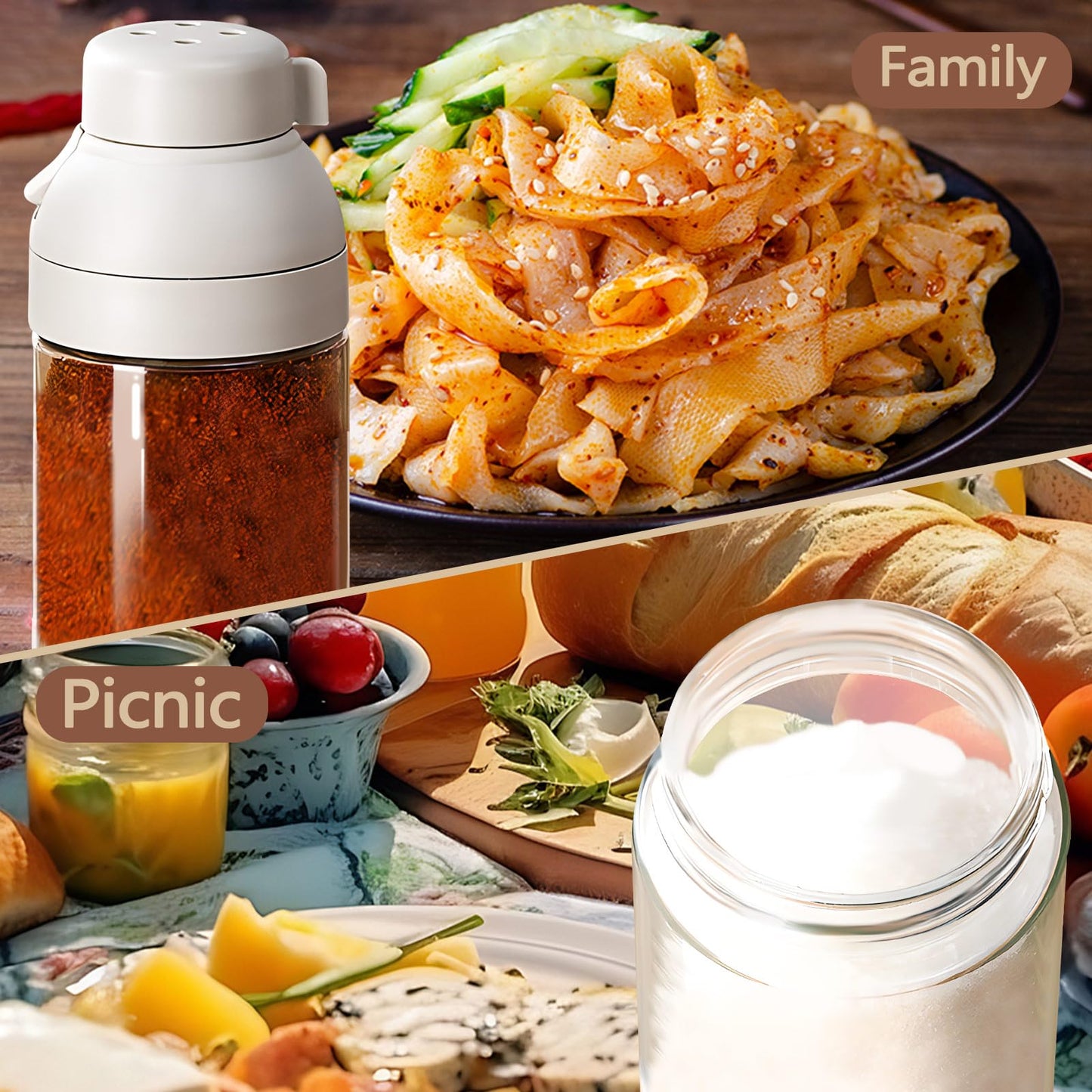 LELE LIFE 2 Pack Salt and Pepper Shaker with Side Pour Spout, 8.5oz Glass Salt and Pepper Shakers Set, Spice Shaker Sugar Dispenser Pourer Container
