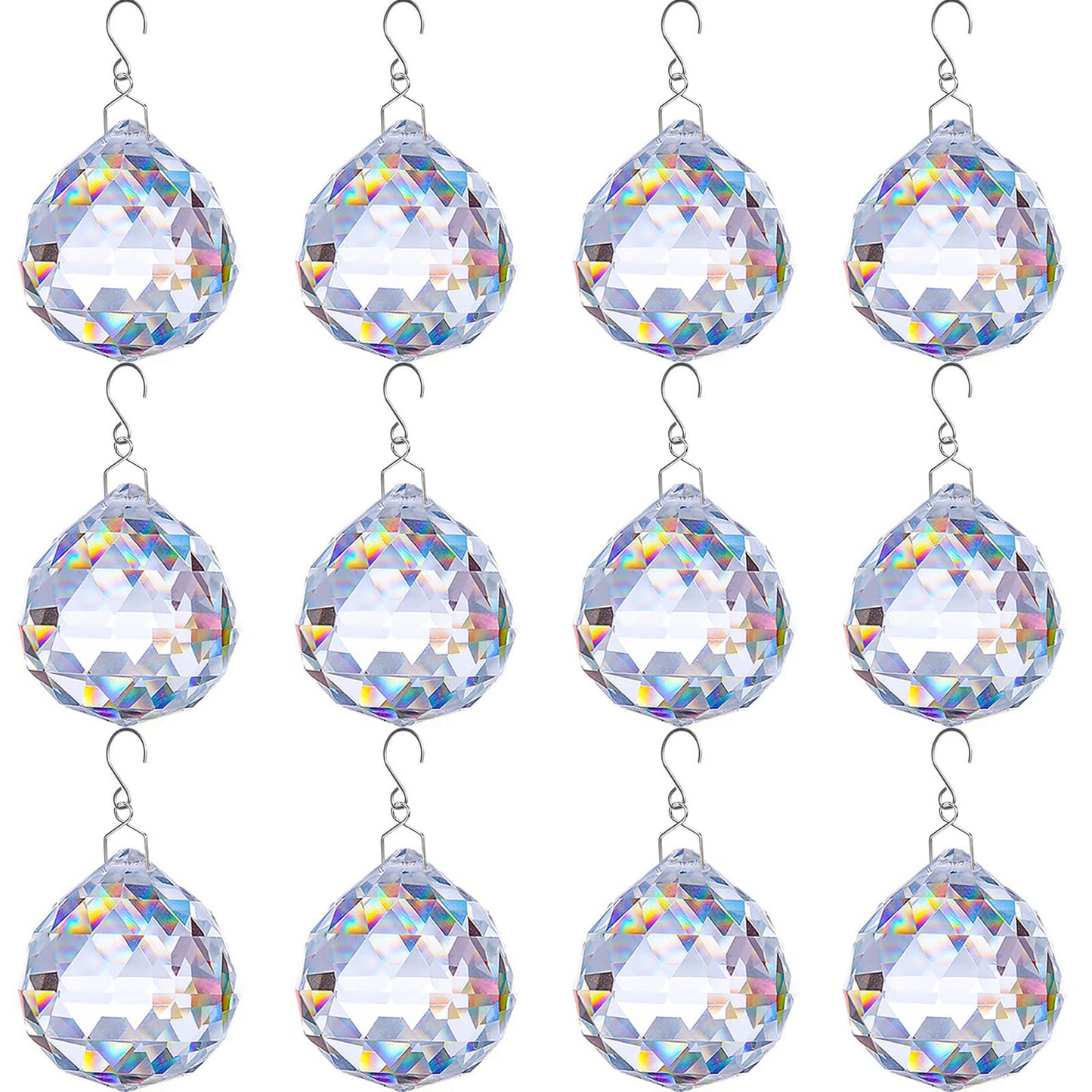 12 PCS Clear Crystal Glass Prism Suncatcher, Christmas Balls Ornaments, Rainbow Pendants Maker, Hanging Crystals Prisms for Windows, Xmas Tree Decorations for Home Decor