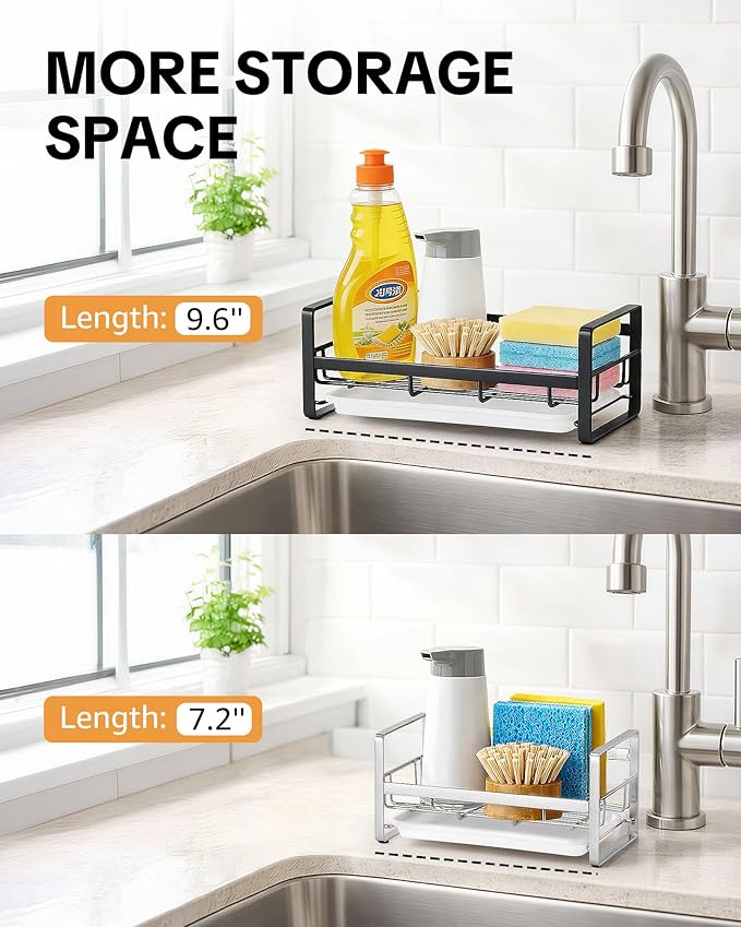 HULISEN Large Sponge Holder, 304 Stainless Steel Kitchen Soap Dispenser Caddy