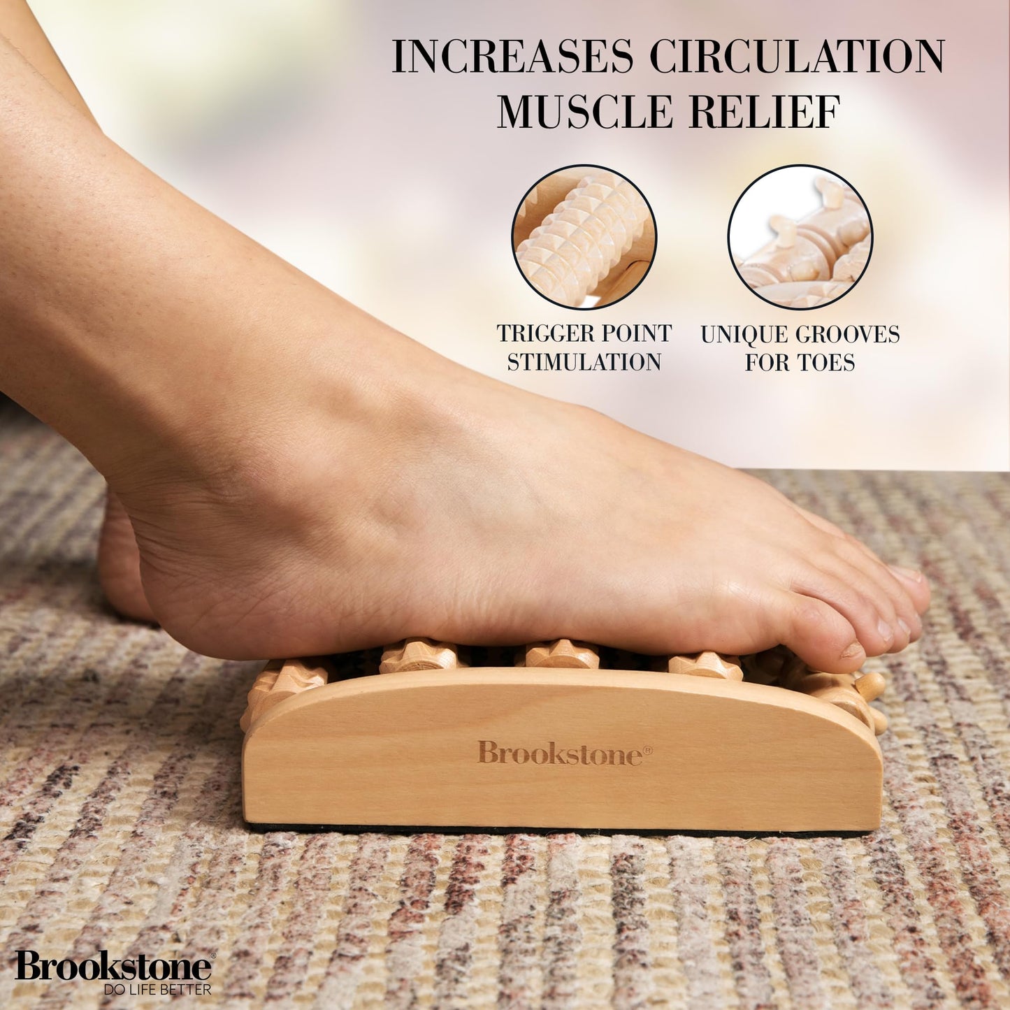 Brookstone Foot Roller Massager for Plantar Fasciitis Relief - Wooden Massage Roller for Foot Health - Stimulate Reflexes & Relieve Stress - Ideal Gift for Mom, Dad, Elderly