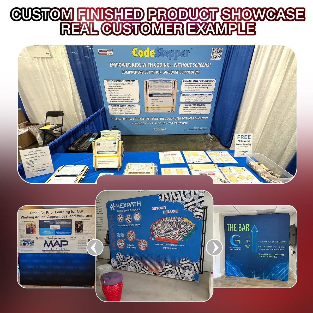 Custom Tension Fabric Display Backdrop with Header Banner for Trade Show Booth Display, Step and Repeat Banner Stand Sign Holders for Tradeshow, Business, Weddings & Events (Frame+Banner,8x8FT)