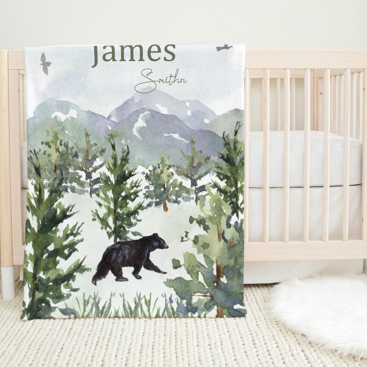 MAIWELL Personalized Baby Blanket for Boys, Custom Baby Boy Gifts Woodland Blanket with Name, Customized Receiving Blankets for Boys Newborn, Babies Kids Shower Christmas Birthday Gifts