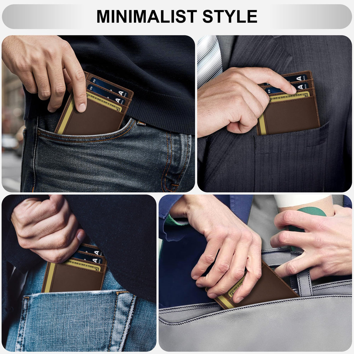 Travelambo 100% Genuine Leather Wallet for Men and Women, Slim Minimalist RFID Blocking Front Pocket Credit Card Holder with Gift Box