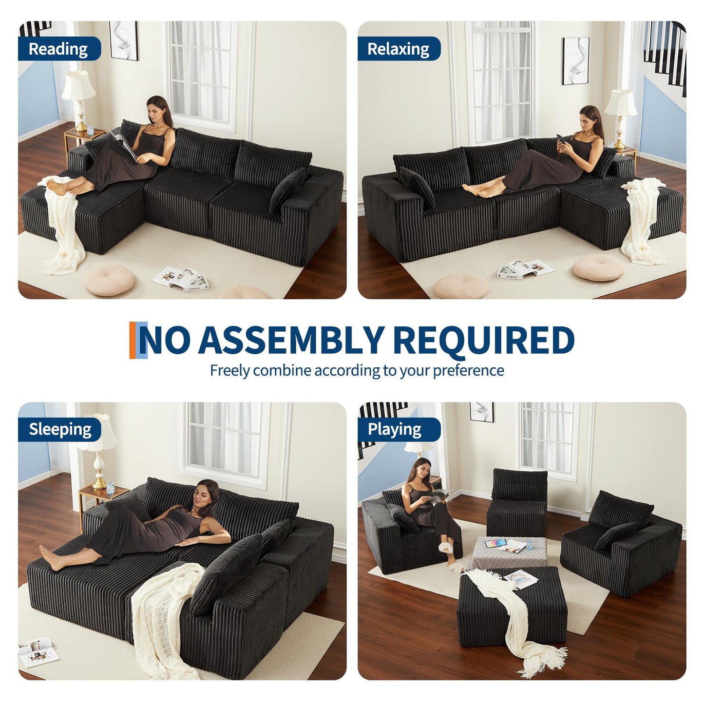 GarveeHome 108" Modular Sectional Sofa Couches for Living Room Cloud Memory Boneless Couch No Assembly Required