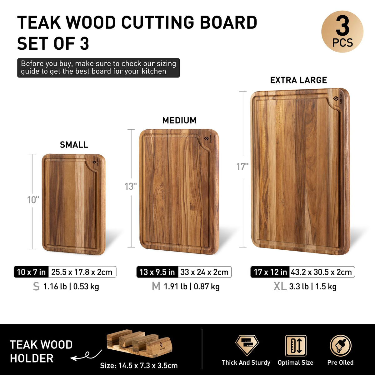 3 Pack Teak Wood Cutting Board Set for Kitchen Charcuterie Board Serving Heavy Duty Non Toxic Slip Over Sink Solid Thick Haus Wooden Chopping Board Large Big Small Meat Best Kitchen Mother Gift
