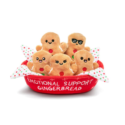 WHAT DO YOU MEME? Emotional Support Gingerbreads by Relatable, Cuddly Plush Toys and Stuffed Animals, Includes 5 Plushies with Basket, Cute Christmas Decor or Funny White Elephant Gift Idea