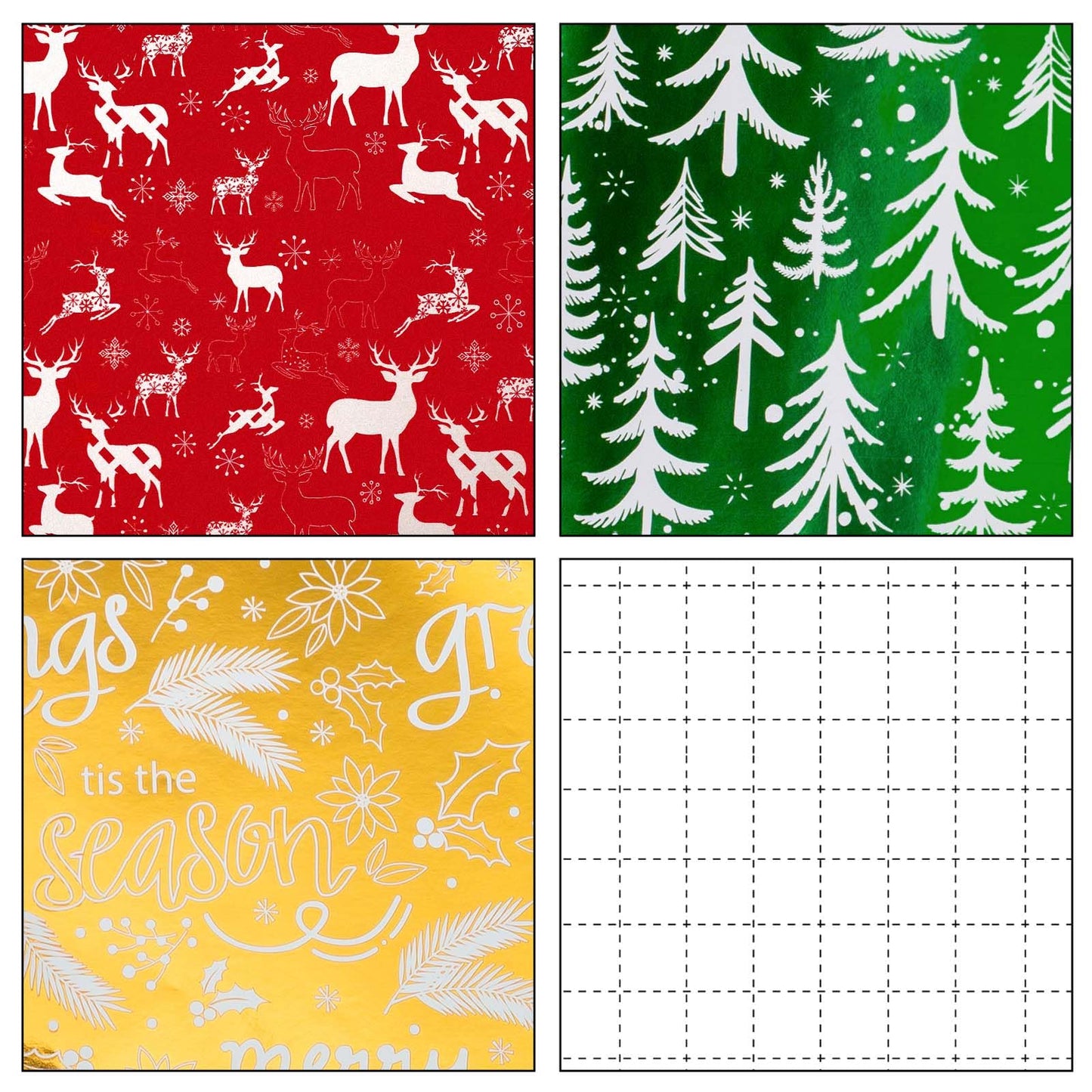 Merture 3 Rolls Christmas Wrapping Paper Set - 17 inch x 120 inch per Roll - Red, Green, Gold Metallic Gift Wrap With Reindeer, Christmas Tree, Snowflake, Dahlia Design