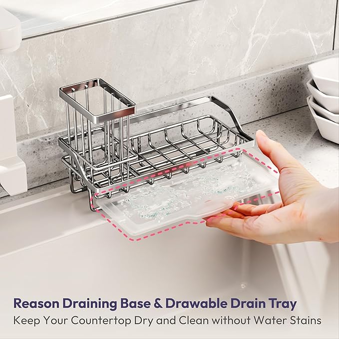 SWTYMIKI Kitchen Sink Caddy Sponge Holder, Kitchen Sink Organzier and Storage