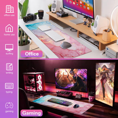 Acezeek Large Mouse Mat,Gaming Mouse Pad,900X400mm(35.4X15.7in) XXL Mousepad,Desk Protector Mat with Anti-Slip Base,Waterproof&Durable Mousemat for Gaming,Office,Home(Pink Blue)
