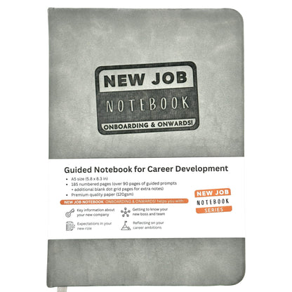 New Job Notebook Onboarding & Onwards! - Hardcover Guided Journal For Work, Business, Office Professionals Starting a Job, A5 Size (5.8 x 8.3 inch), 185 Pages, 120gsm Paper, Personal Organizer, Grey