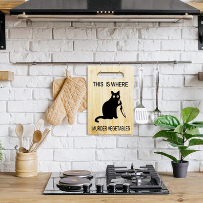 Funny Black Cat Bamboo Cutting Board for Kitchen, This is Where I Murder Vegetable Charcuterie Boards, Christmas Halloween Housewarming Gifts for Cat Lovers Friends Couple Women -011