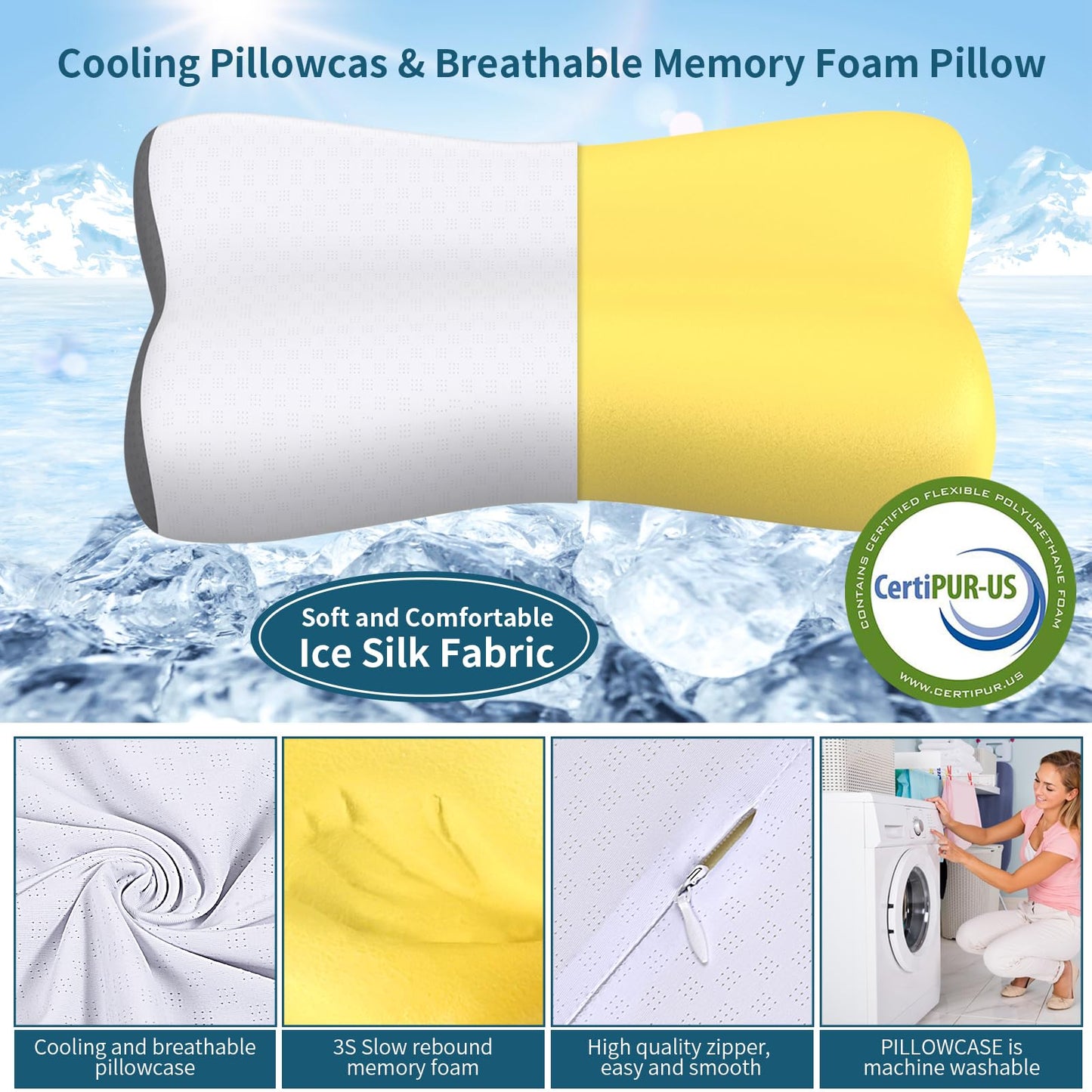 Cervical Neck Pillow for Pain Relief, Contour Memory Foam Pillows for Sleeping, Ergonomic Pillow Orthopedic Cooling Pillow Bed Pillow Neck Support for Side Back Stomach Sleepers