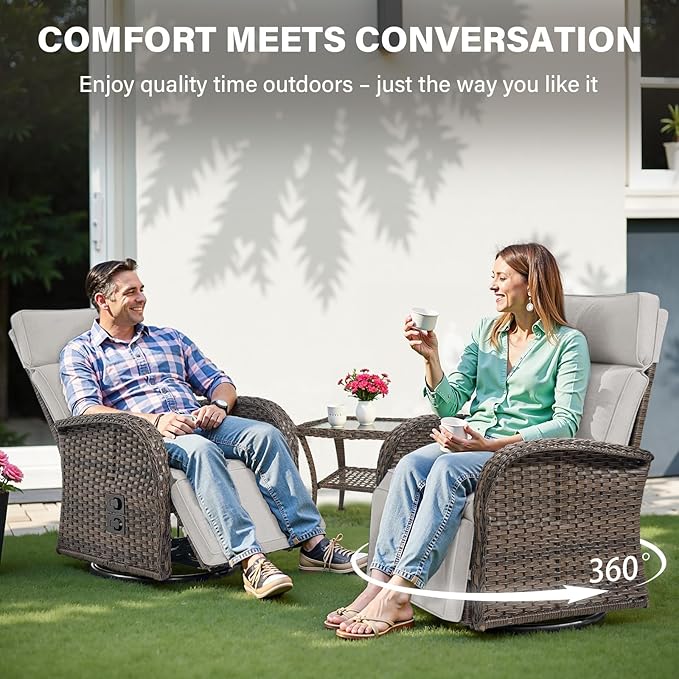5 Piece Patio Furniture Set with Swivel Recliner Chair - Removable Outdoor Patio Couch Set, Chaise Lounge Chair Outdoor with Adjustable Backrest and Footrest and Coffee Table for Casual Gathering