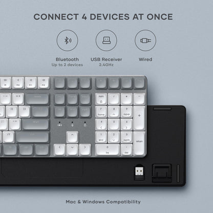 Satechi SM3 Mechanical Keyboard for Mac and Windows, 108 Keys Full Size with White LED Backlit, Wired and Bluetooth for Mac and Windows - Dark Gray/Gray