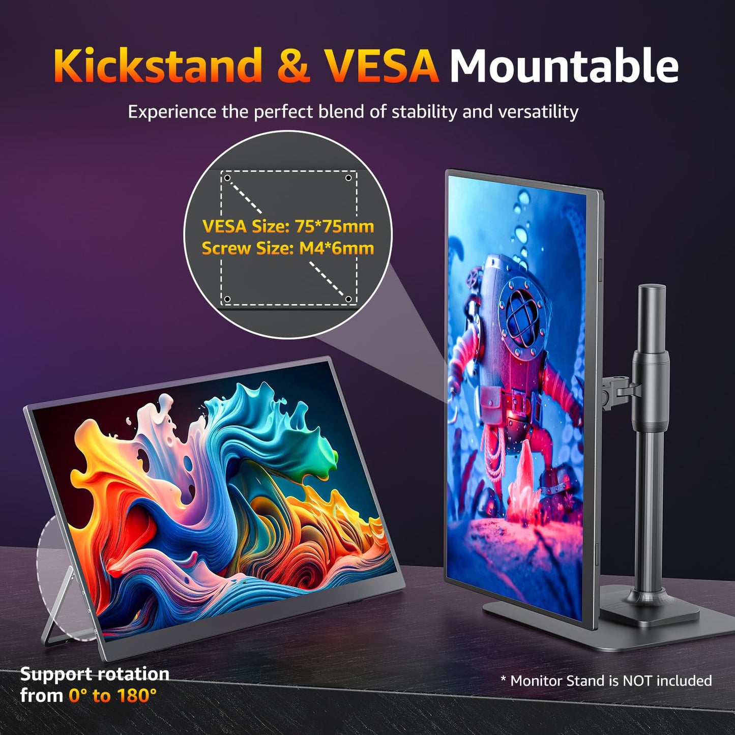 cocopar 18.5 inch portable monitor-1080P FHD IPS 100Hz 120% sRGB Gaming Monitor USB-C HDMI large Portable screen for Laptop MacBook Surface PC Xbox PS4/5 Travel Monitor with Kickstand VESA Speakers