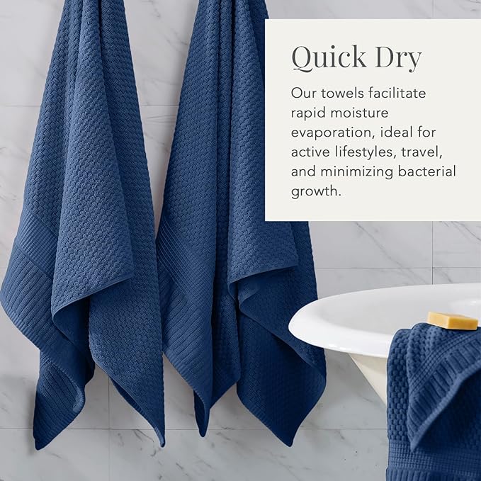 NY Loft 100% Cotton 4 Pack Bath Towel Set| Navy Bath Towels | Super Soft &