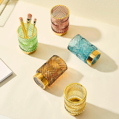 LEICURACE Makeup Brush Holder Organizer,Toothbrush Holders,Desk Pen Pencil Holder,Multifunctional Vintage Glass Brush Cup（A40-4-US）