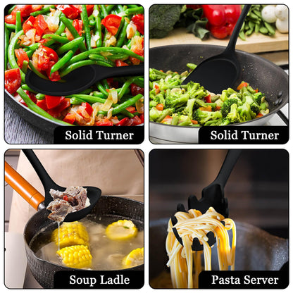 LIANYU 8Pcs Cooking Utensils Set, Heat Resistant Kitchen Utensils, Silicone Utensils Spatula Set for Nonstick Cookware with Spatula, Ladle, Turner, Spoon, Dishwasher Safe, Black