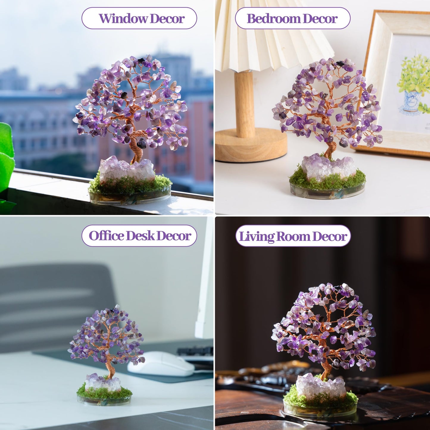 Dreamocean Amethyst Crystal Tree of Life Healing Crystal Money Gemstone Bonsai Tree with Natrual Amethyst Cluster Geode Home Office Desk Reki Decor for Women Purple Gifts for Women（Purple）