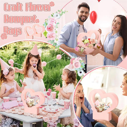 Nikeg Kraft Paper Flower Gift Bags 12Pcs Paper Flower Box for Arrangement Bouquet Gift Bags with Handle Waterproof Packaging Floral Wrap Wedding Birthday Party(Pink)