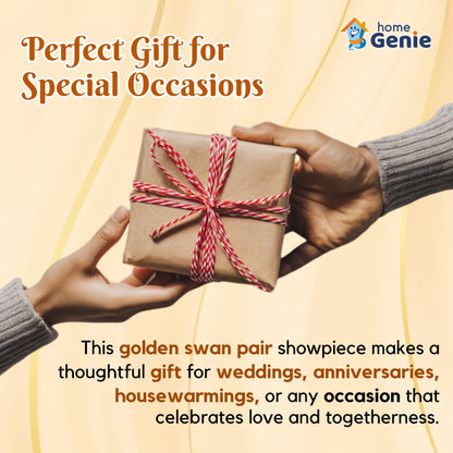 Home Genie "Golden Swan Pair Showpiece | Handcrafted Symbol of Love & Harmony | Elegant Home & Office Decor