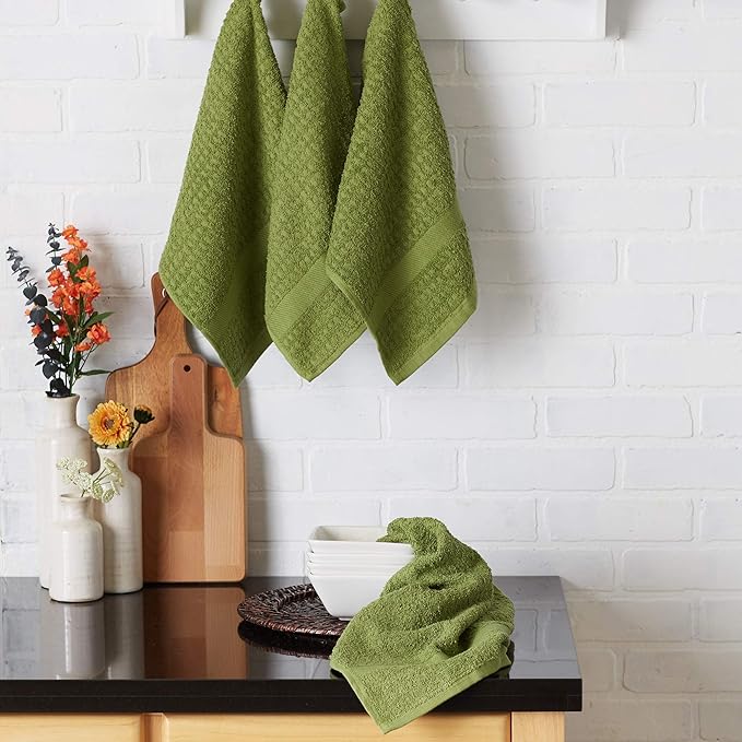 DII Basic Terry Collection Waffle Dishtowel Set, Solid Antique Green, 4 Piece