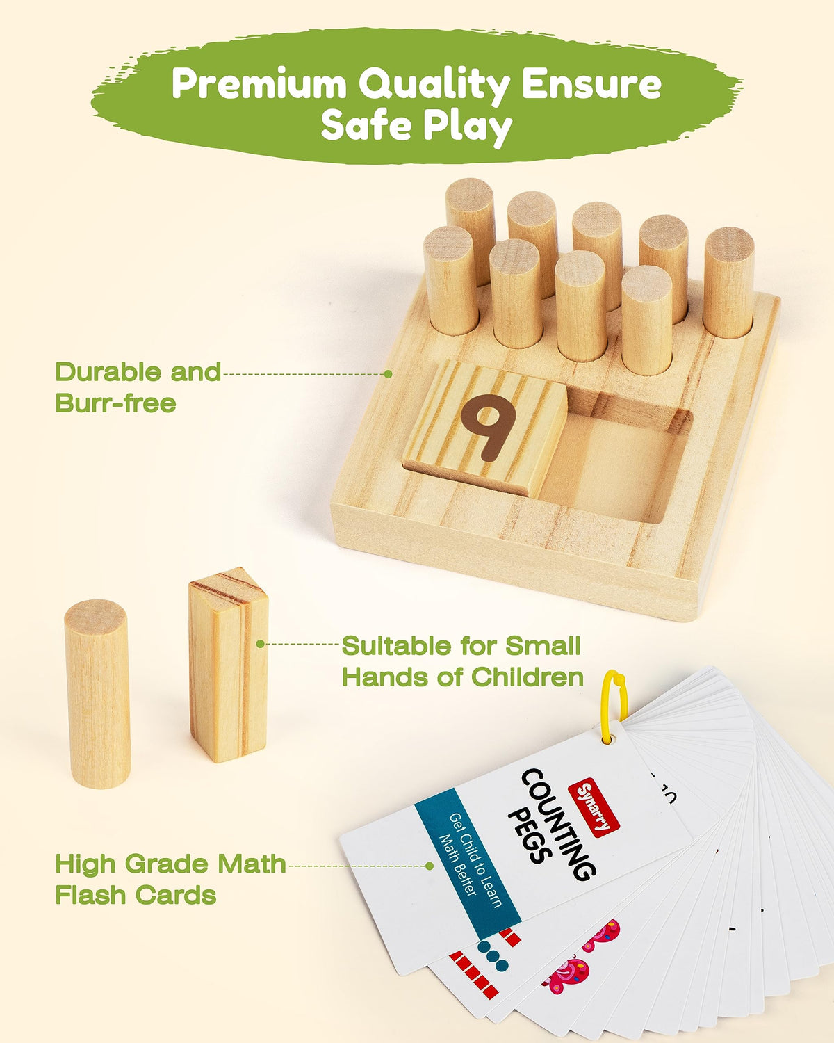 SYNARRY Wooden Counting Peg Boards - Montessori Math Manipulatives for Kindergarten Learning Activities, Number Addition and Subtraction Game, Easter Basket Stuffer Gift for Kid Ages 3-8