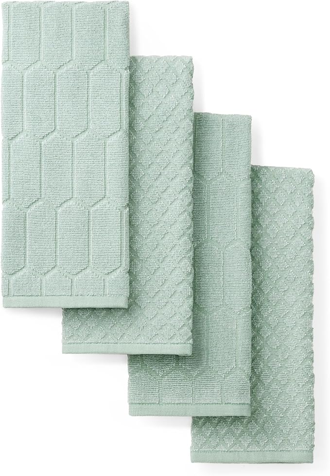 Martha Stewart Honeycomb Chambray Textured Kitchen Towel 4-Pack Set, 100% Cotton
