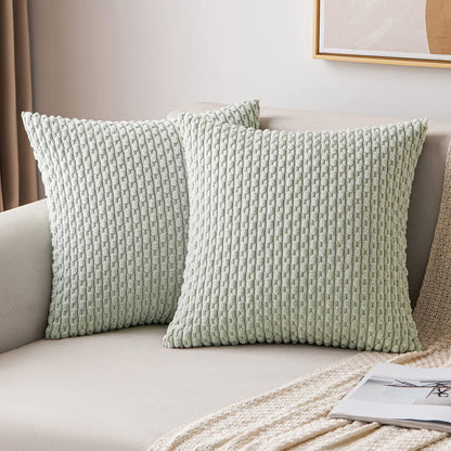 MIULEE Pack of 2 Decorative Throw Pillow Covers 18x18 Inch Soft Boho Striped Textured Corduroy Pillow Covers Modern Farmhouse Home Decor for Couch Bed Sofa Living Room Cream White