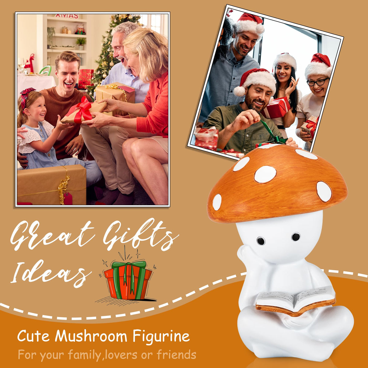 zimiliz Mushroom Thinker Statue for Bookshelf Decor,Mushroom Figurines for Office Desk Shelf Home Living Room Table Book Decorations Aesthetic,Whimsical Decor Gifts for Book Lovers (White)