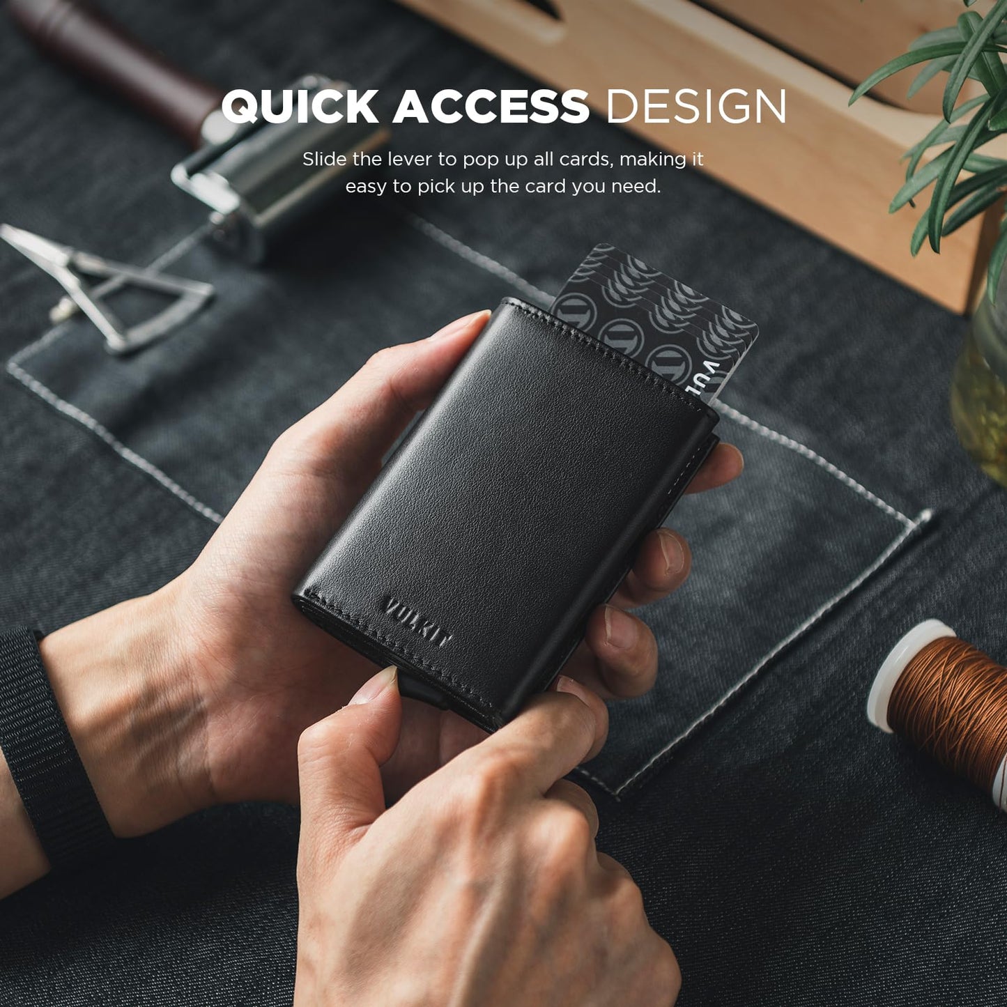 VULKIT Mens Wallet Credit Card Holder Pop up Card Case RFID Blocking Genuine Leather Card Wallet with Banknote Compartment & ID Window… (Top-Grain Cowhide Black)