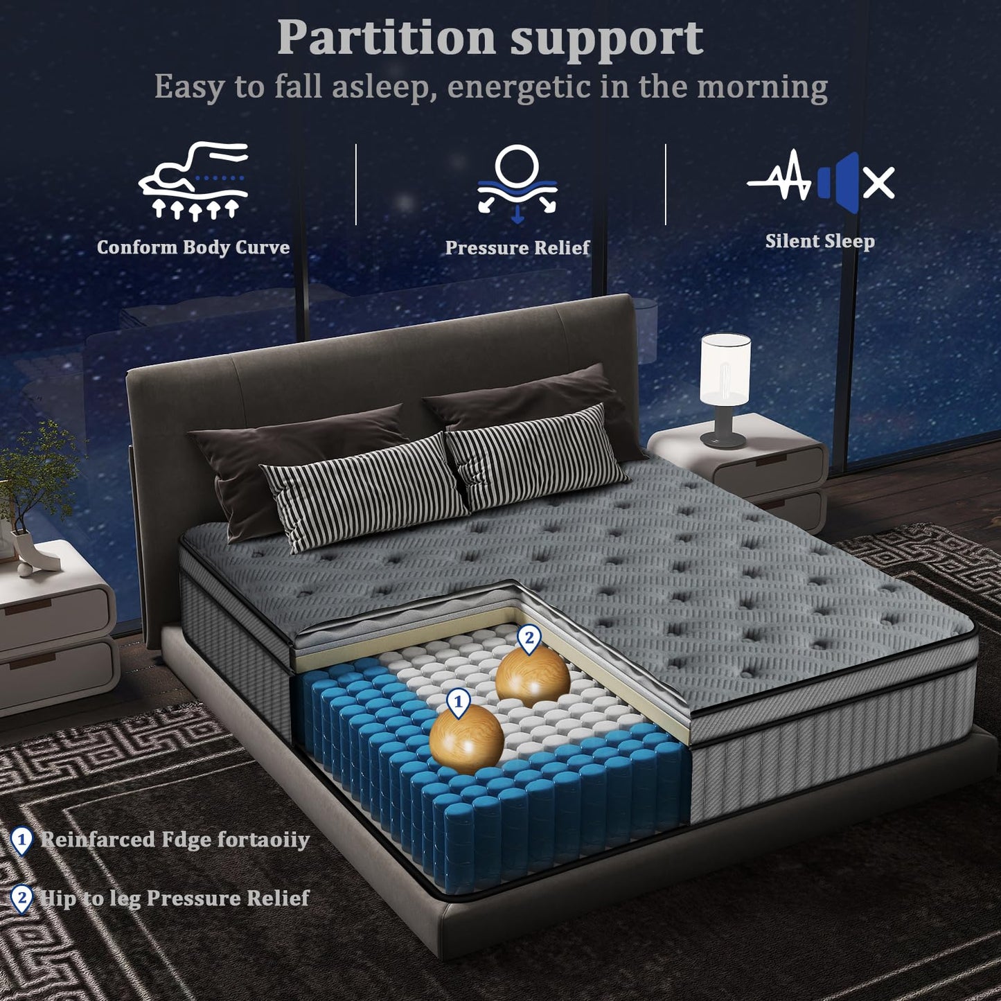 Full Size Mattress, 10 Inch Hybrid Pressure Relief Mattress in a Box, Cooling Gel Memory Foam and Pocket Springs，Medium Firm，Breathable，Fiberglass Free (10", Full)