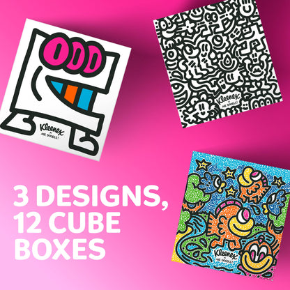 Kleenex x Mr Doodle Limited Edition Design Multipack Facial Tissues - 12 Cube Tissue Boxes, Designed in Collaboration with Mr Doodle, Made to Look Beautiful in The Home.