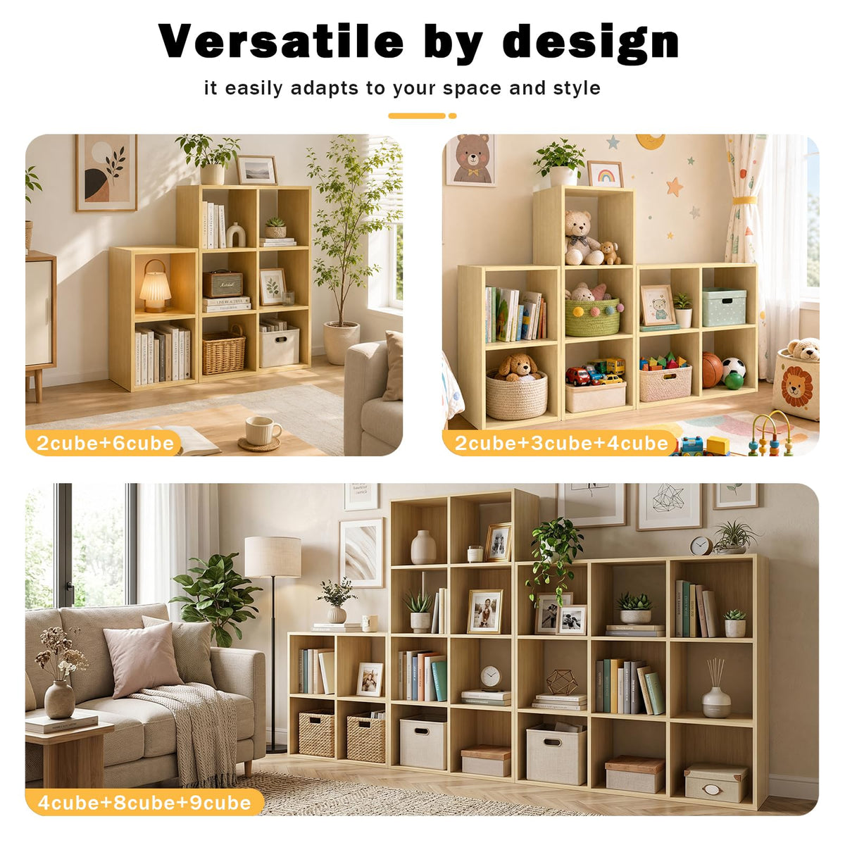 Endearing Limons【2026 Wooden Thick Border 2 Cube Shelf Storage Organizer with Anti-Tipping Kits + Reversible Open Back Bookcase (11 * 11 Unit Cell White)