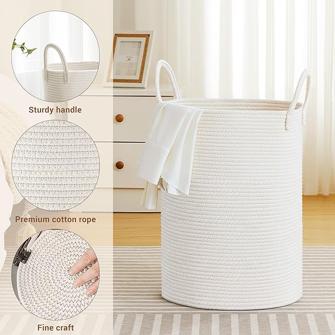 Tall Laundry Basket with Handles, 72L Portable Dirty Clothes Hamper, Boho