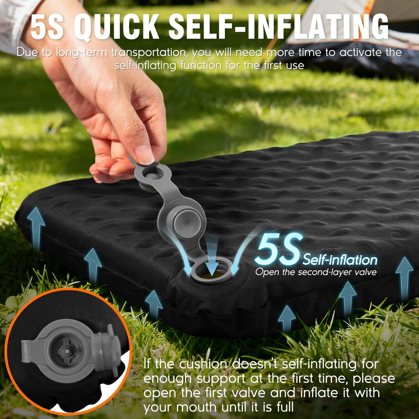 GDREAMT Inflatable Seat Cushion, Self-Inflating Memory Foam Stadium Seats Cushion Lightweight & Compact Chair Sitting Pad Airplane Cushion for Long Flight Travel Outdoor Camping Car Bleachers Office