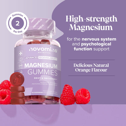 Magnesium Gummies - High Strength 1636 mg of Citrate Offering 180mg of Elemental Mg - Magnesium Supplements - Alternative to Tablets, Spray & Oil - Vegan - 60 Gummies - Novomins