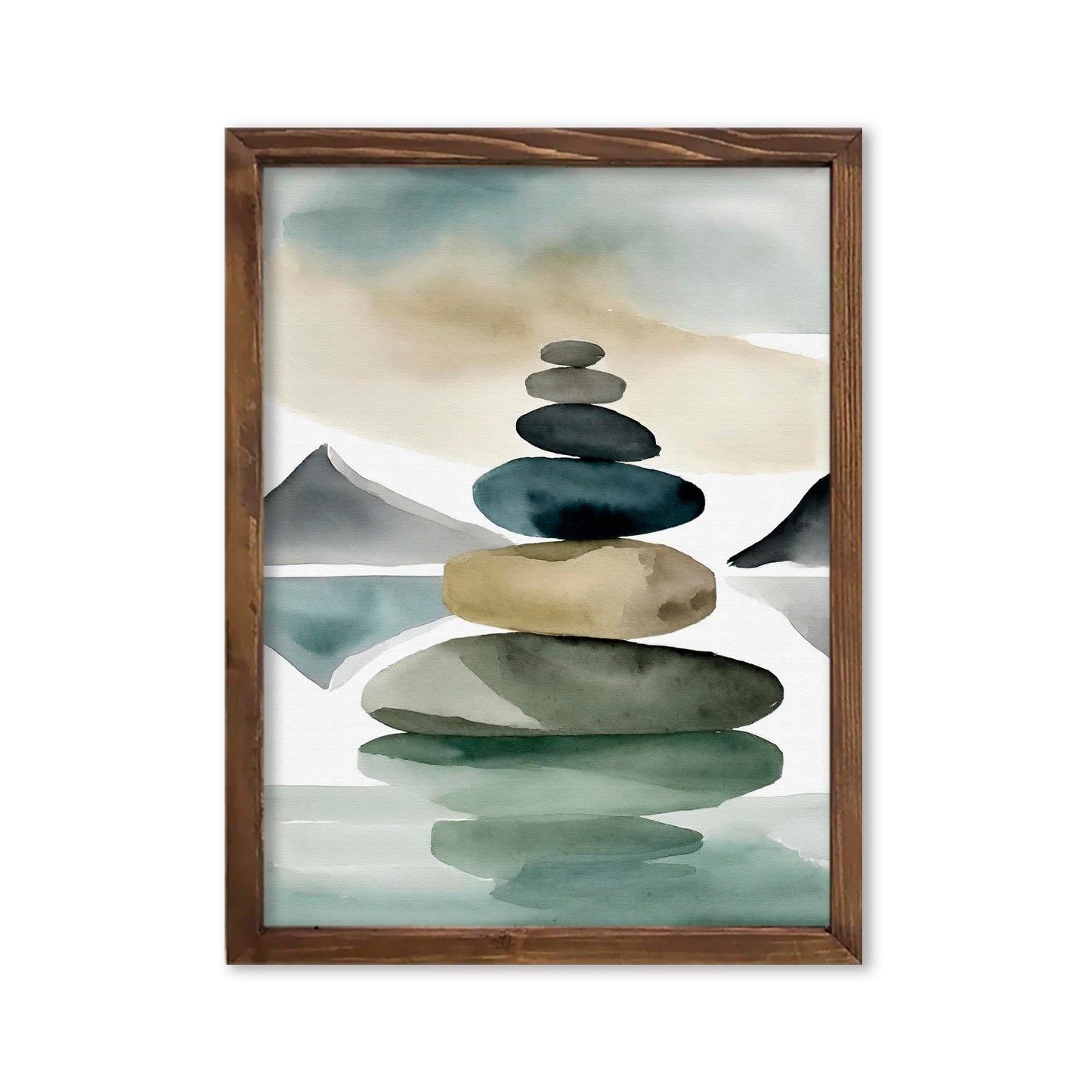 Watercolor Balancing Stones Stacked Illustration Art Print for Yoga Studio Serenity Display, Mint Green Meditation Room Harmony Accent, Beach House Home Office Bedroom Living Area Nursery Dorm Wall Art, Young Yogi Meditator Wellness Enthusiast Teacher Gif