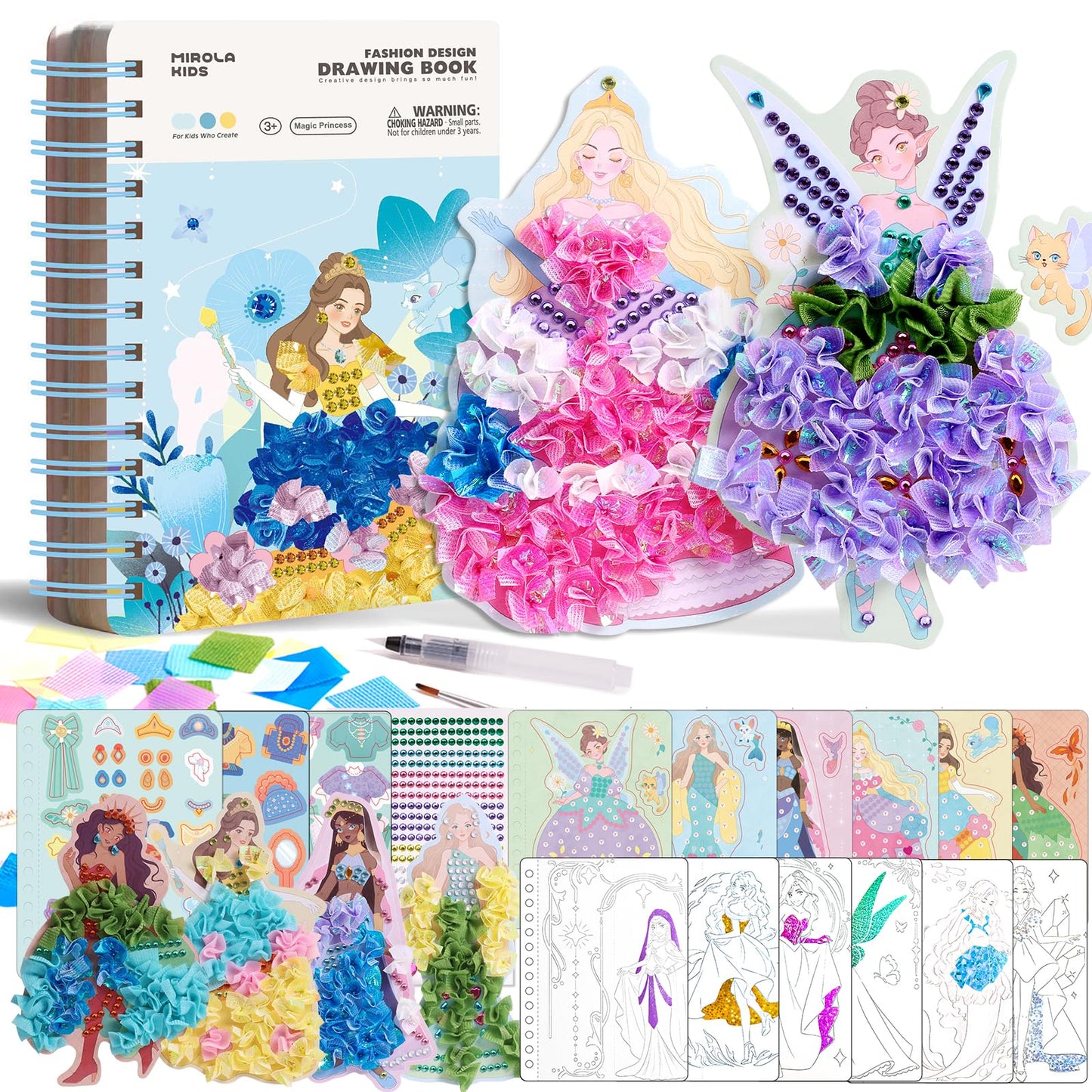MIROLA KIDS 4 in 1 Poke Craft Kits for Girls, Magic Princess Crafts for Kids Ages 4-8, DIY Activity with Princess Stickers, Watercolor Paint, Diamond Art Gifts for 4 5 6 7 8+ Year Old Girls