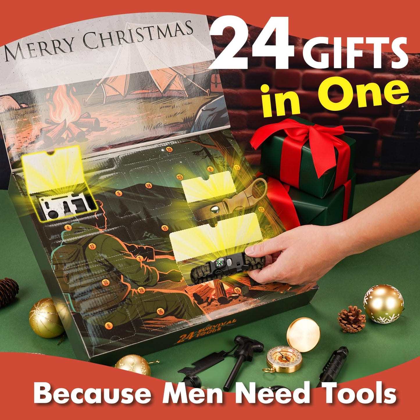 VEITORLD Gifts for Men Dad Husband Him Fathers Day, Survival Gear and Equipment 12 in 1, Survival Kits, Cool Unique Fishing Hunting Anniversary Birthday Gifts for Him Teen Boy Boyfriend Women