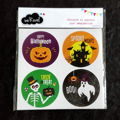 weRevel Halloween Party Stickers, 40 Count, 2 Inches, Round, 4 Unique Designs