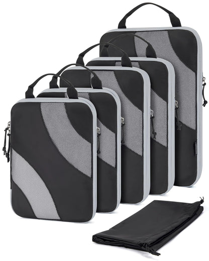 BAGSMART Compression Packing Cubes for Travel, 6 Set Packing Cubes for Suitcases, Compression Suitcase Organizers Bag Set & Travel Cubes for Luggage, Lightweight Packing Organizers Black