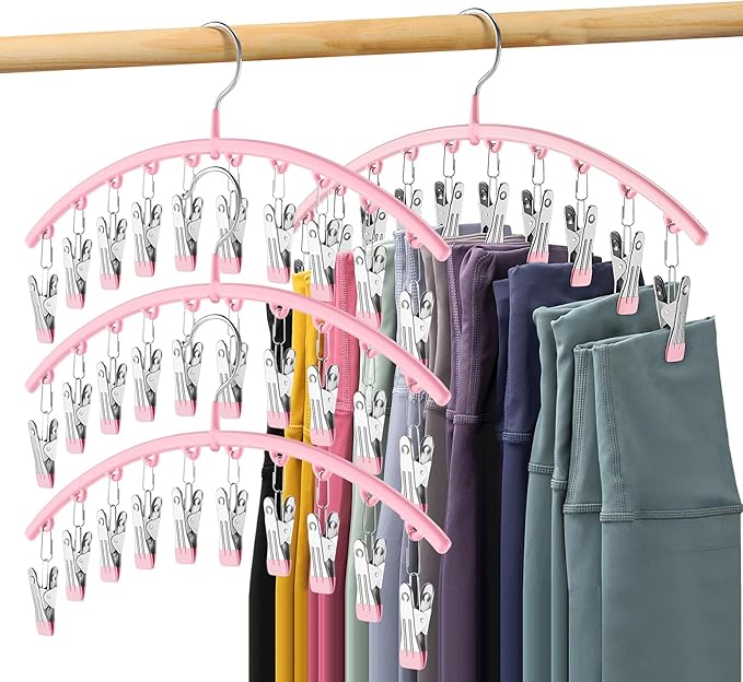 Legging Organizer for Closet, Metal Yoga Pants Hangers 4 Pack w/10 Clips Holds