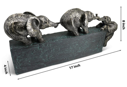 Vaudagio Sculpture Family Ties - Timeless Symbol of Families & Team Togetherness - Ornament 17 inch Long in Grey & Silver - Statue Elephant as a Gift or Decoration - Elephants Stronger Together