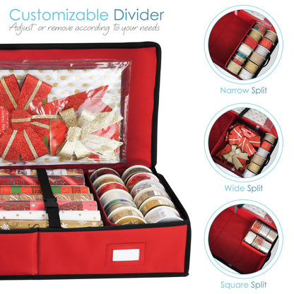 Hearth & Harbor Wrapping Paper Storage Container - Christmas Storage Bag with Interior Pockets - Gift Wrap Organizer Fits Up to 22 Rolls of 40" - Tear Proof, Red