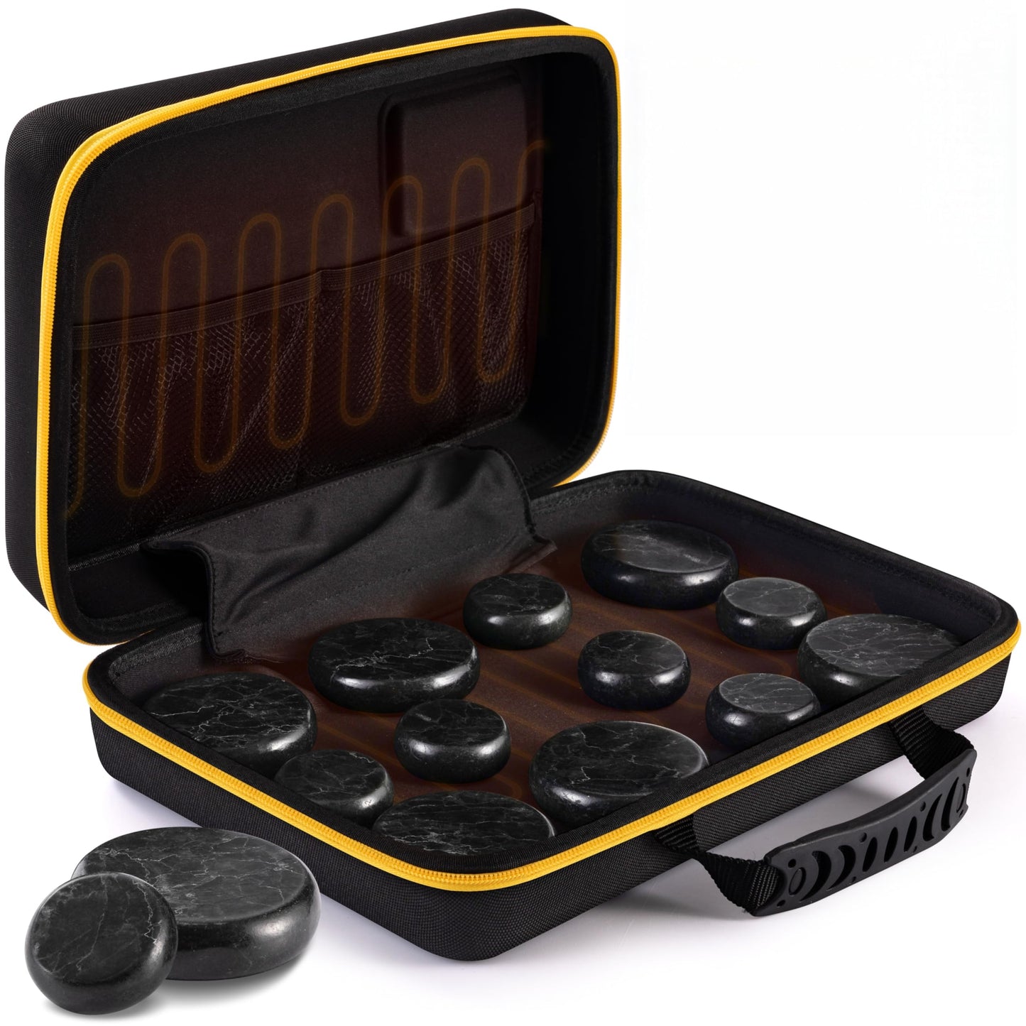 SereneLife Massage Stone and Heating Bag Set - Electric Spa Portable Heated 12 Rocks Massage Stones and Warmer Set, Heat Rock Massaging Kit 6 Large and 6 Small Black Basalt Kit